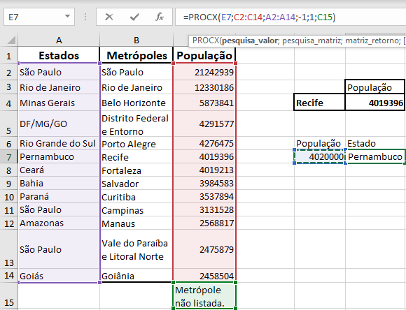 Exemplo de uso da função procx Microsoft Excel Office 365