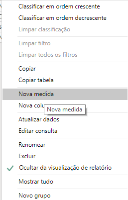 Criar nova medida no Power BI 