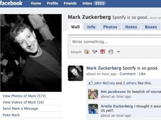 Mark Zuckerberg elogia spotify