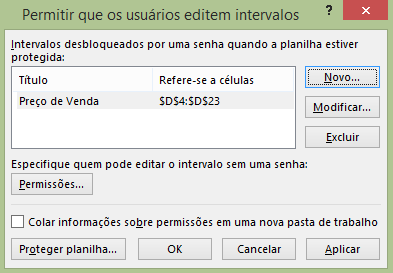 Protegendo a planilha