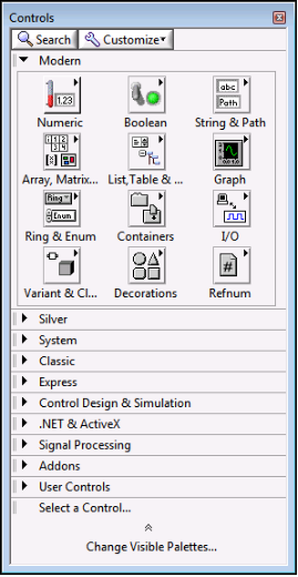 Paleta de controles do LabVIEW