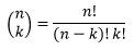 Combinação de N valores tomados de k a k.