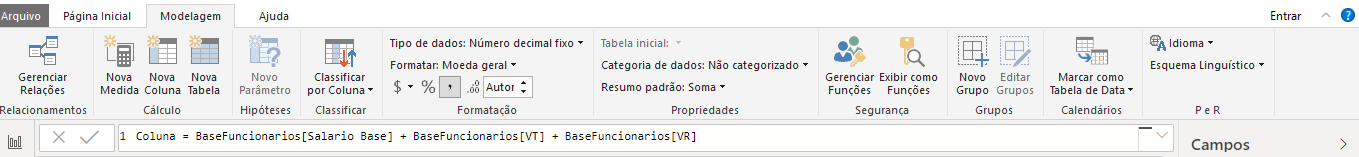 Exemplo de aplicação do DAX