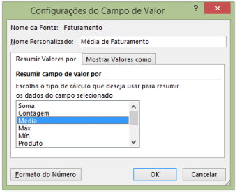 Configurando uma tabela dinâmica no Campo de Valor