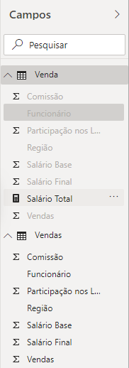 Lateral direita do Power BI