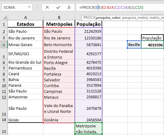 Exemplo de uso da função procx Microsoft Excel Office 365