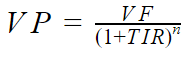 VP=VF/(1+TIR)^n