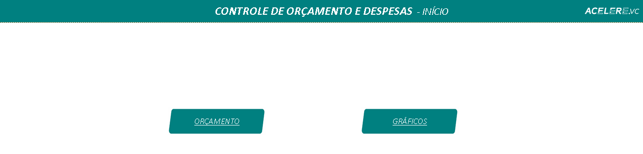 Pagina inicial da planilha Controle de Orçamento e Despesas