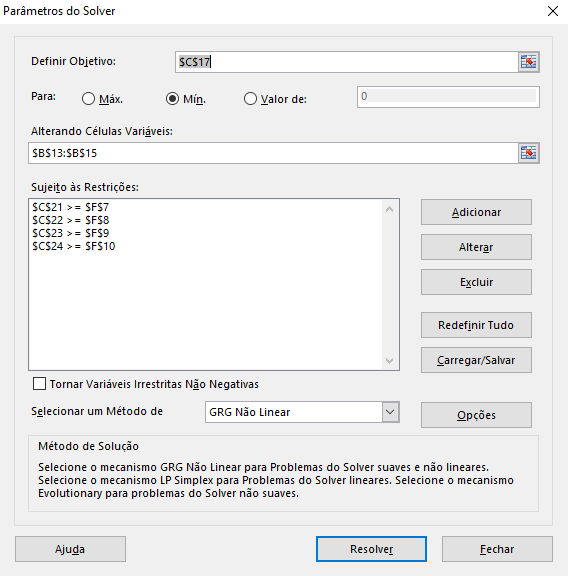 planilha de exemplo Solver