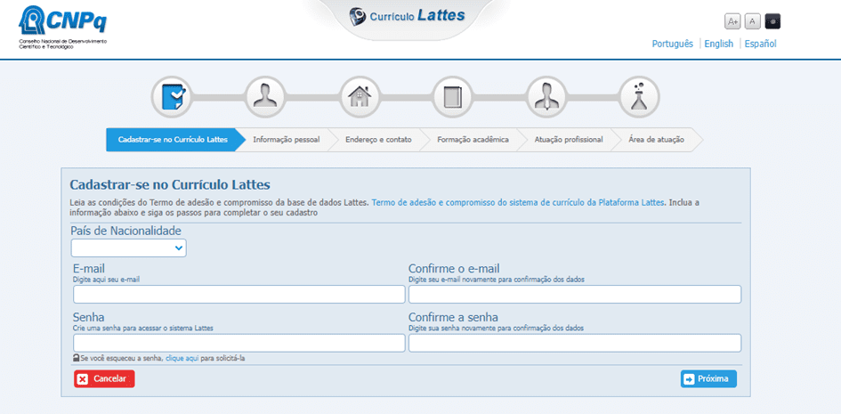 Primeiros passos para criar o Lattes