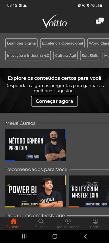 Tela Explorar do Voitto App.