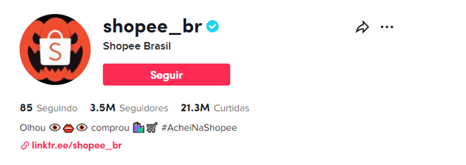 Perfil no Tiktok da Shopee