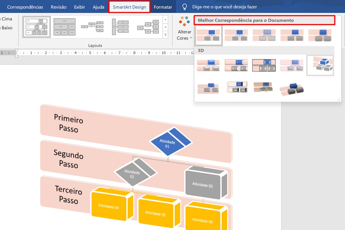 Como alterar estilo do fluxograma pelo Word