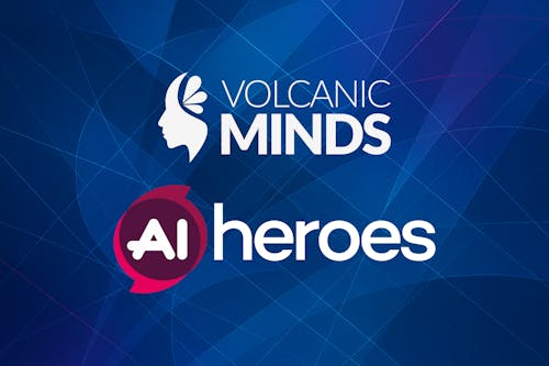 Immagine di sfondo con loghi Volcanic Minds e AI Heroes