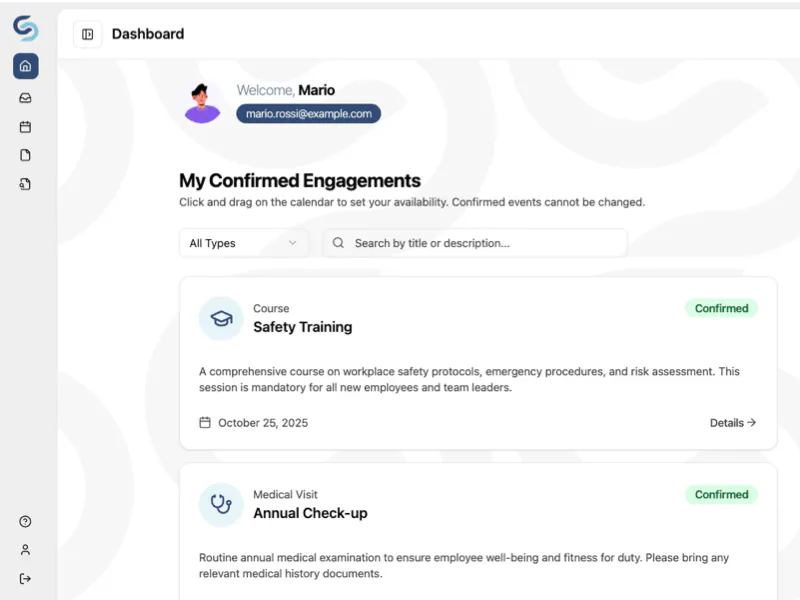 Gruppo CS dashboard detail for calendar and corporate resource management