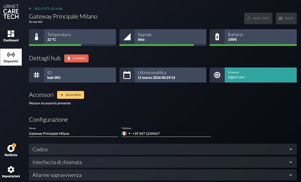 Case Studies: telecare monitoring dashboard pc - device detail (dark) developed by volcanicminds.com