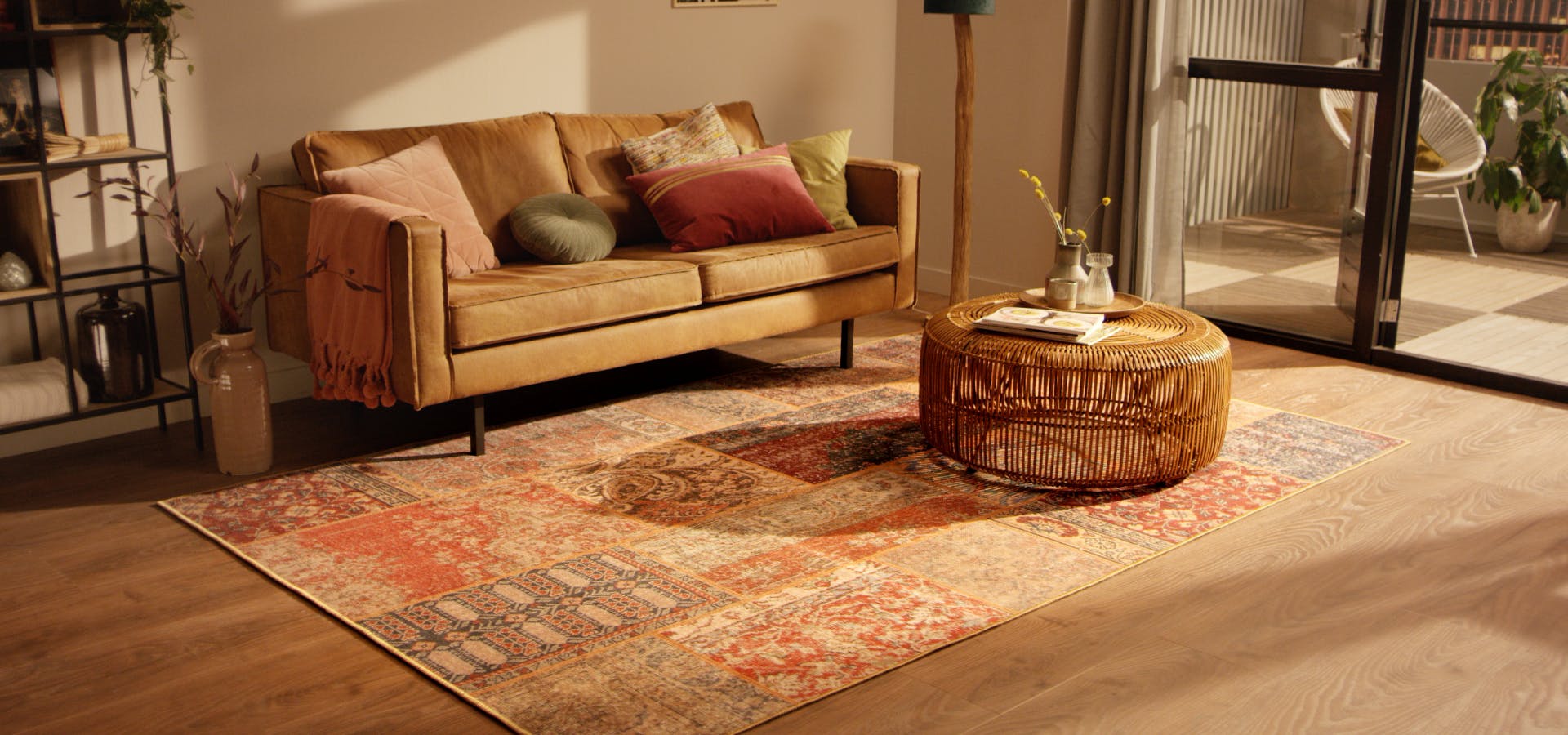 Patchwork brauner Wohnzimmerteppich