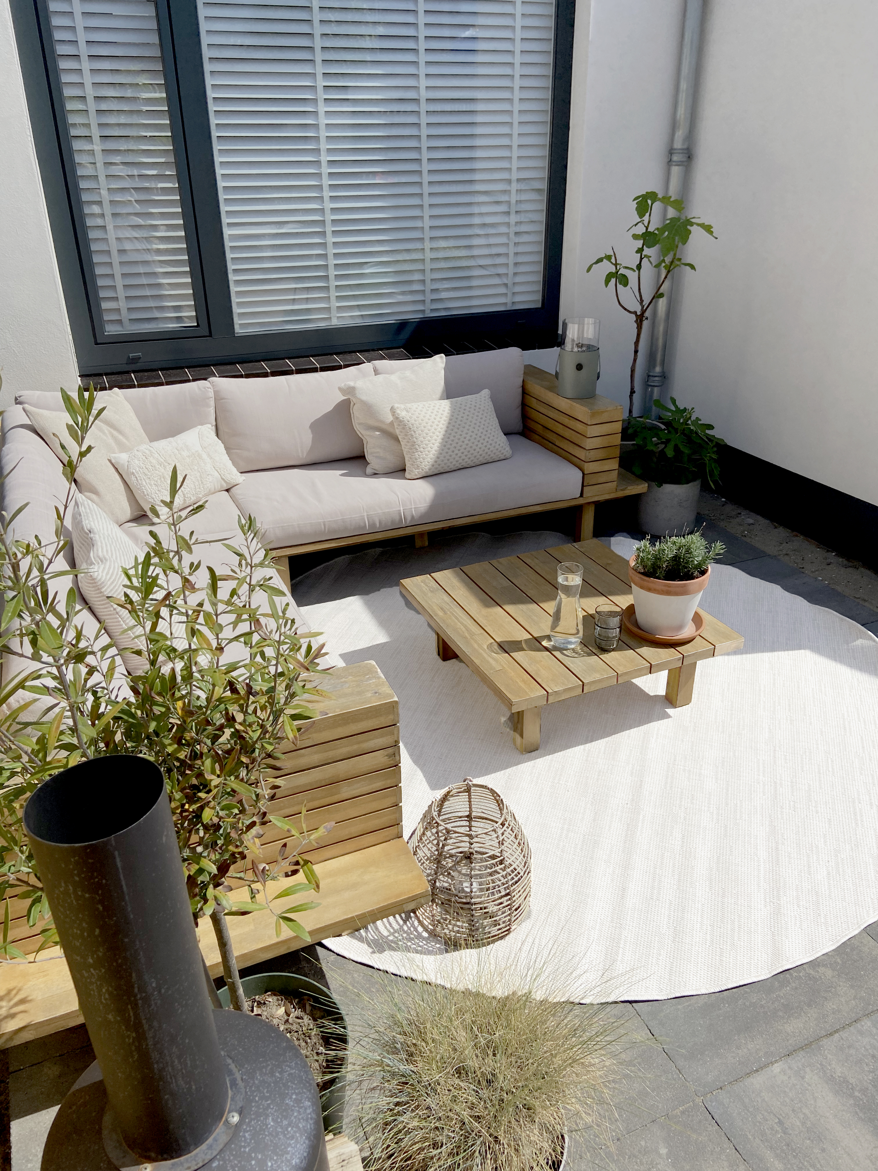 Tapis extérieur rond crème