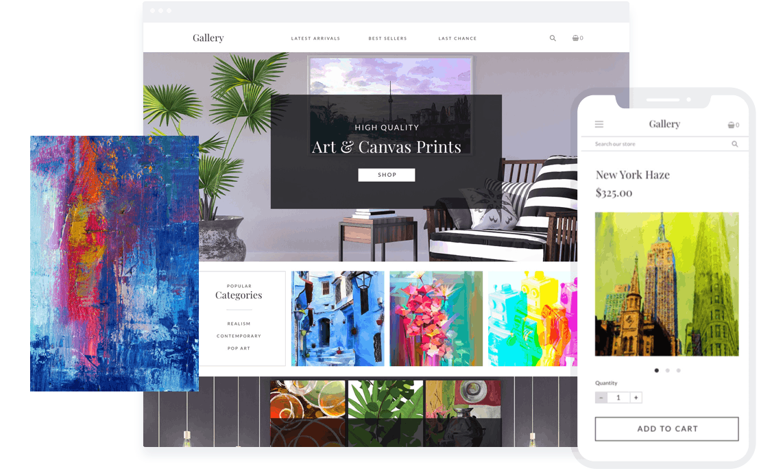 Sell paintings online through an ecommerce store.
