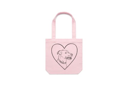 Tough guy tote designed by Jack of Hearts Studio printed on AS Colour baby pink tote bags.