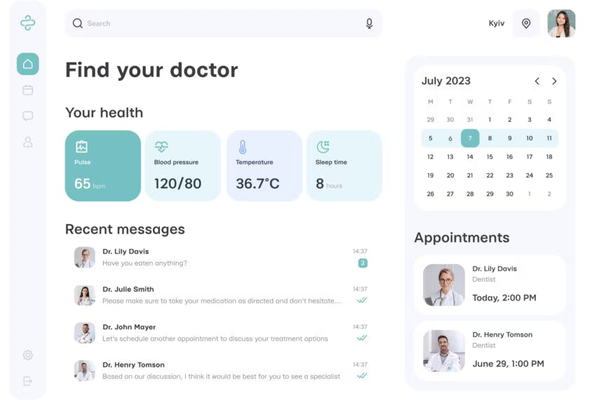telemedicine app dashboard