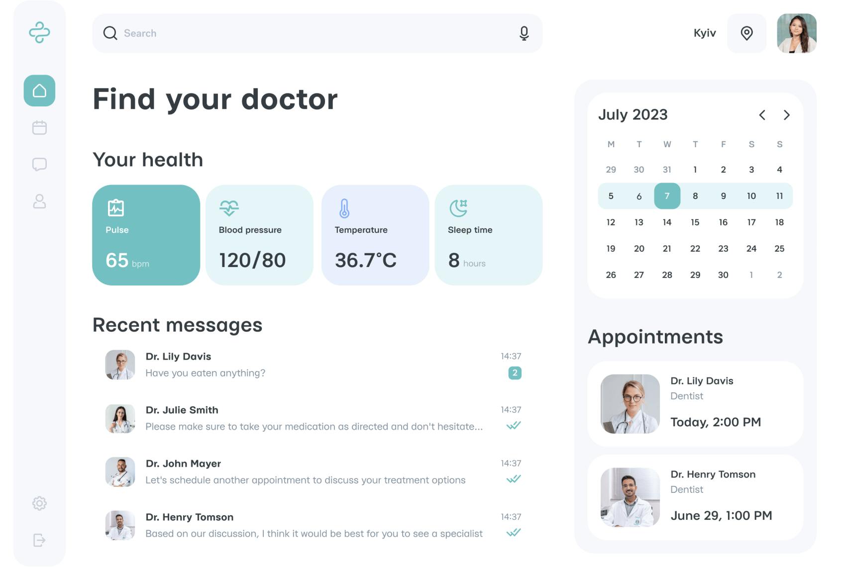 Dashboard desktop telehealth app