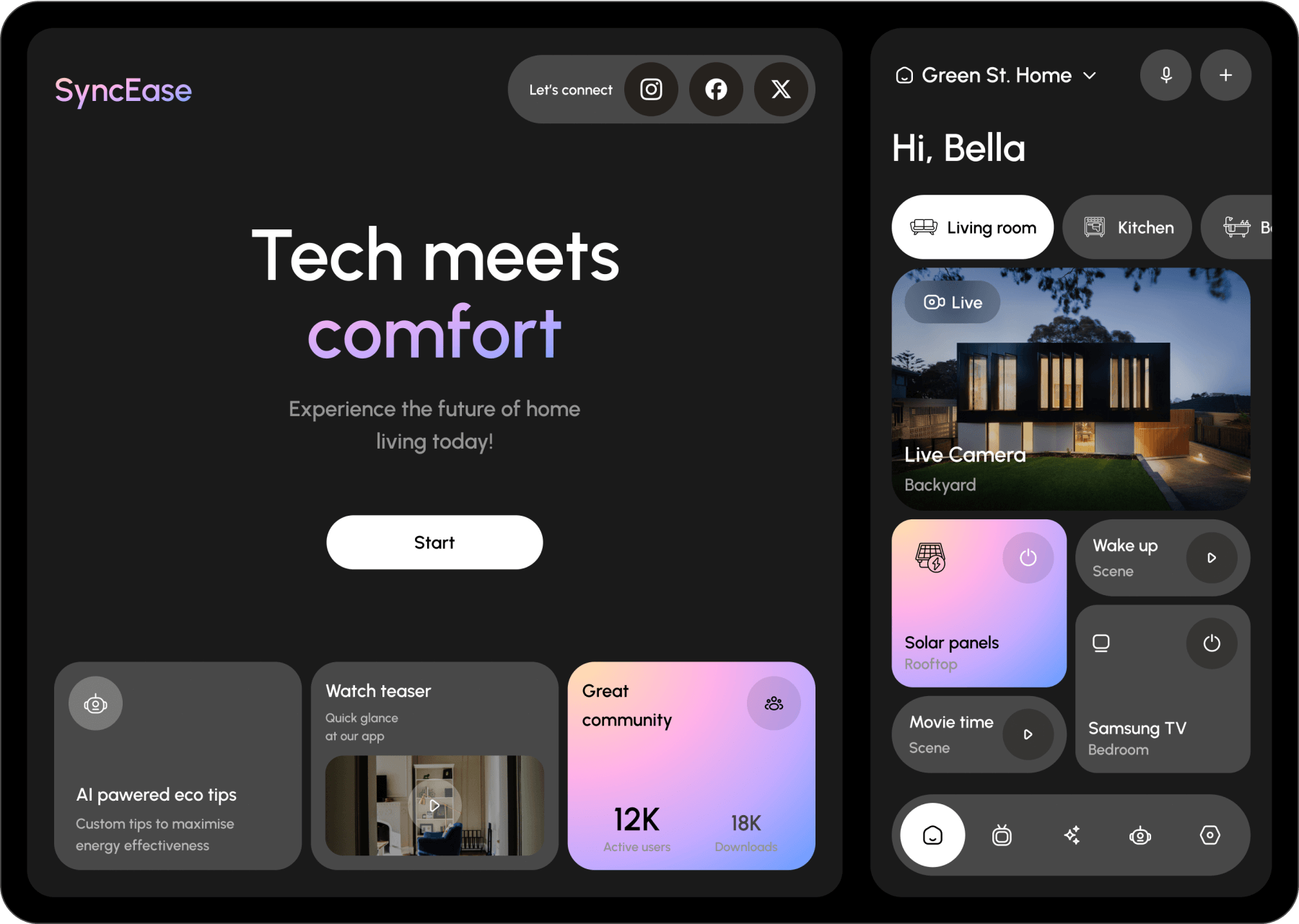 Smart home app dashboard