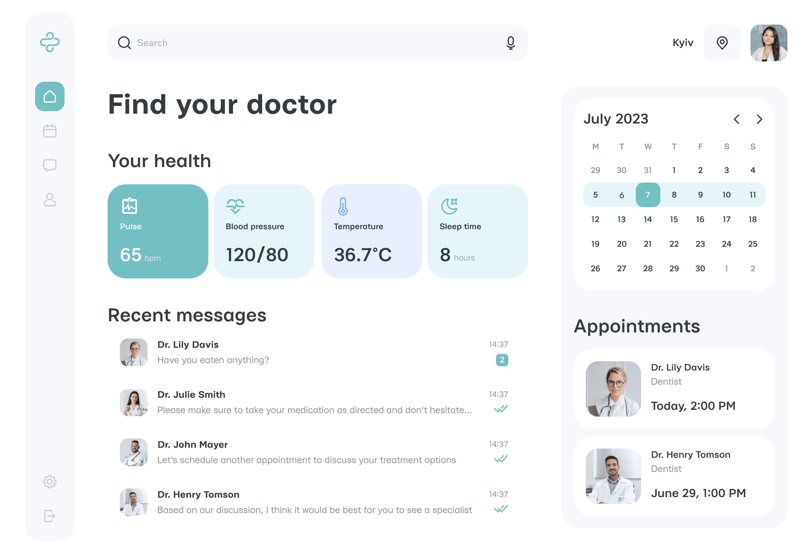 Telemedicine app dashboard