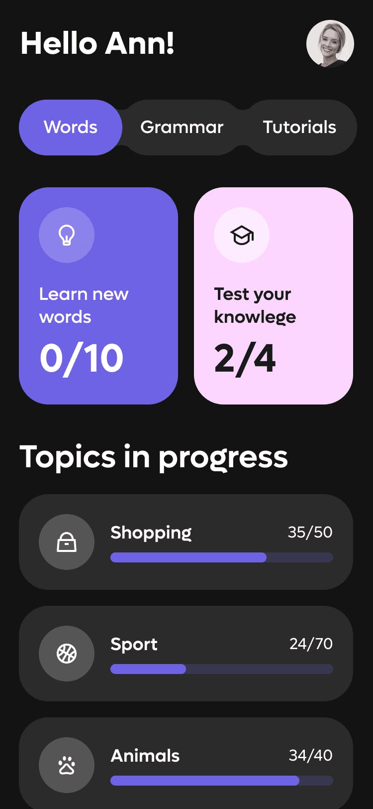 Learning mobile app screen