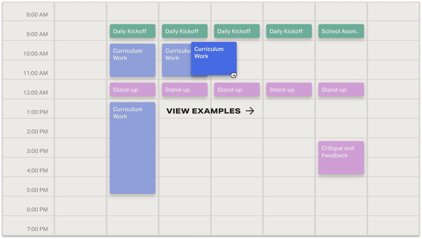Calendar showing flexible schedule