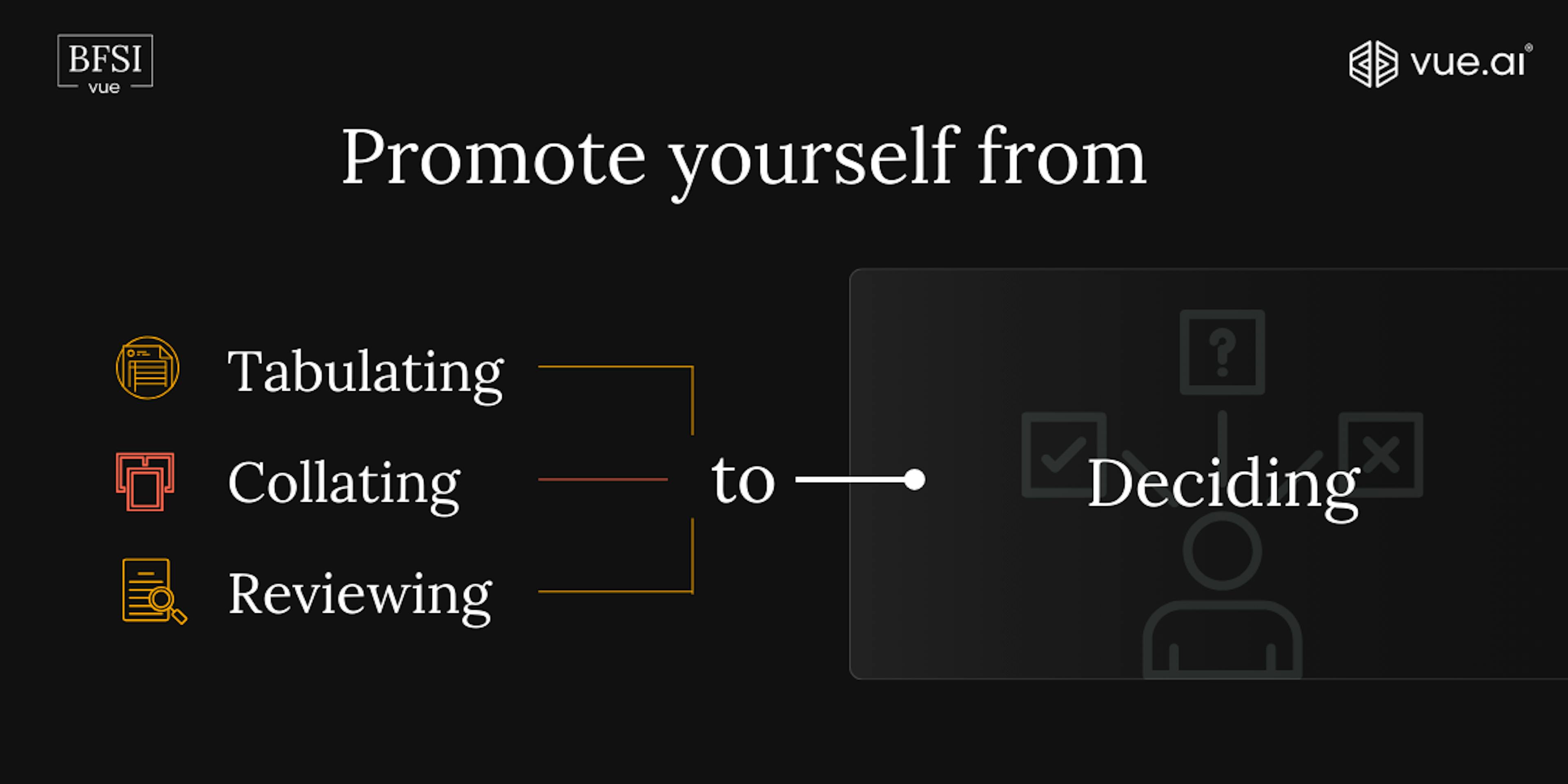 Promote yourself from tabulating, collating and reviewing to deciding