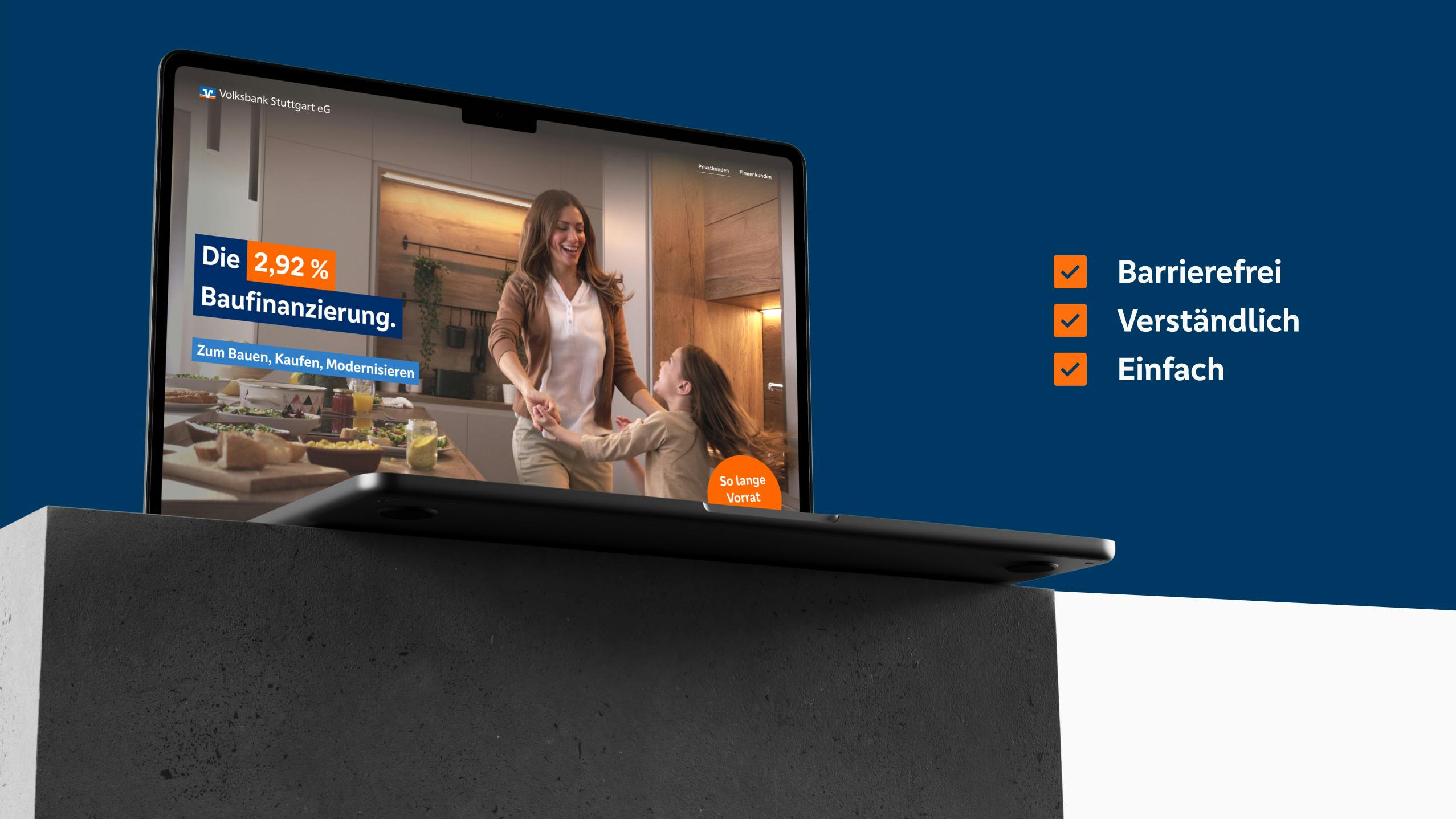 Desktop Anzeige der Volksbank Stuttgart eG für die 2,92% Baufinanzierung