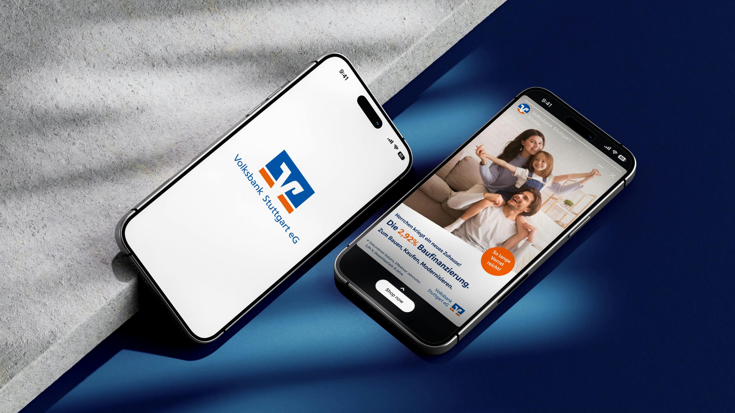Mobile Ansicht der Volksbank Stuttgart Anzeige für die Baufinanzierung 2,92%