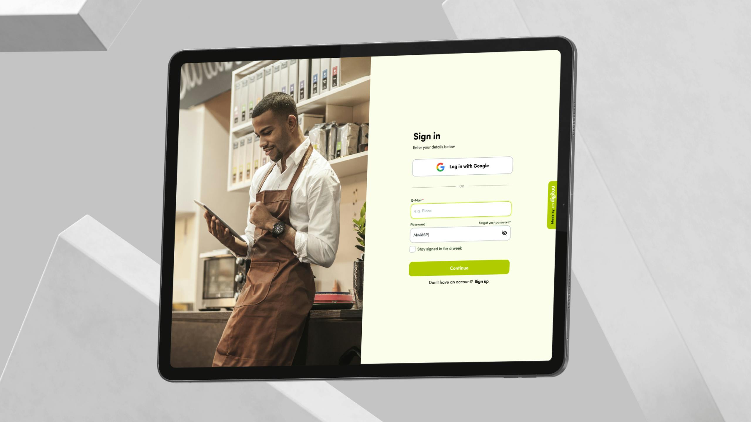 Screendesign der Sign In-Page von Digituu