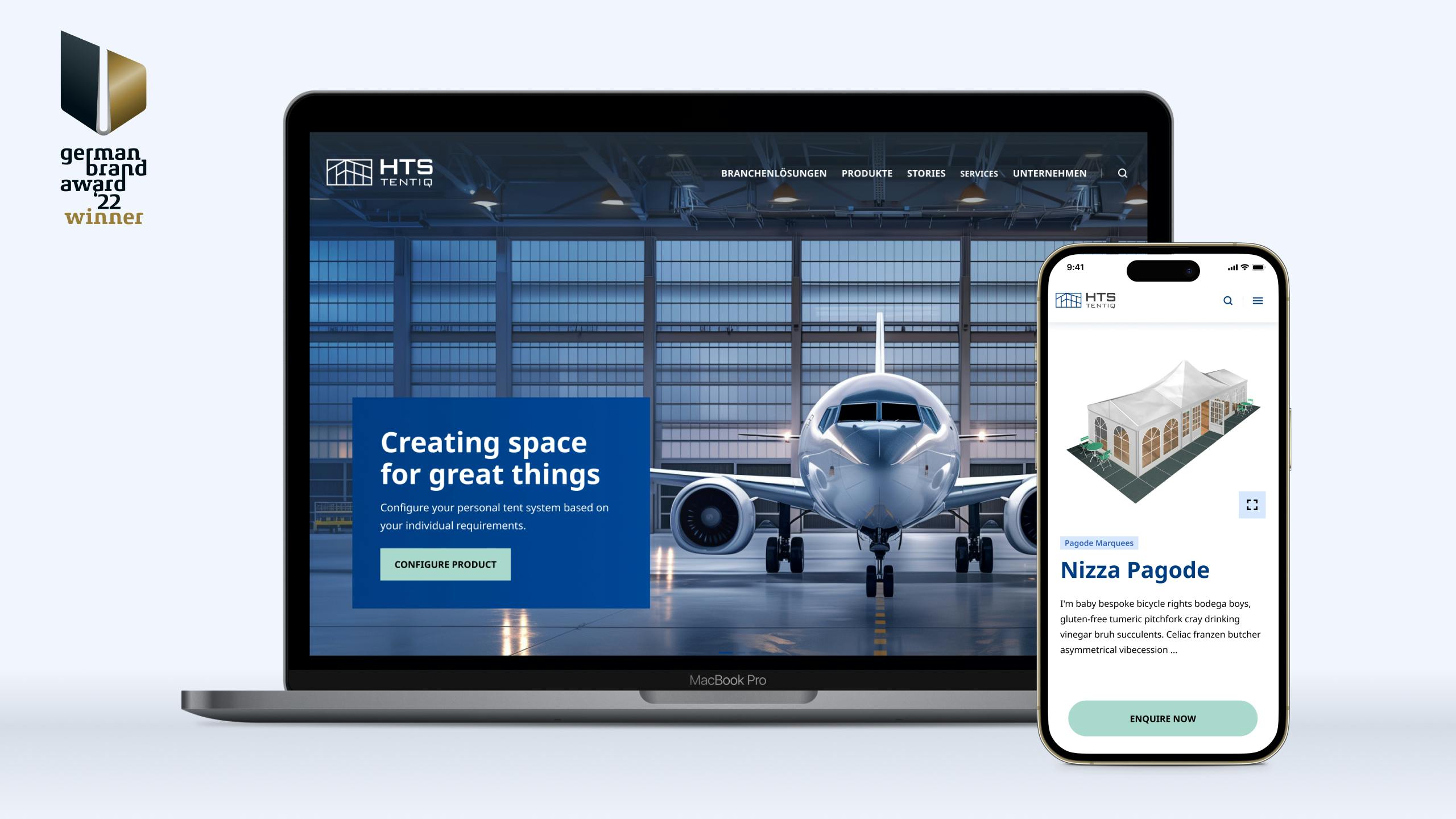 Mock up zeigt die Desktop-und Mobile-Version der HTS-Homepage