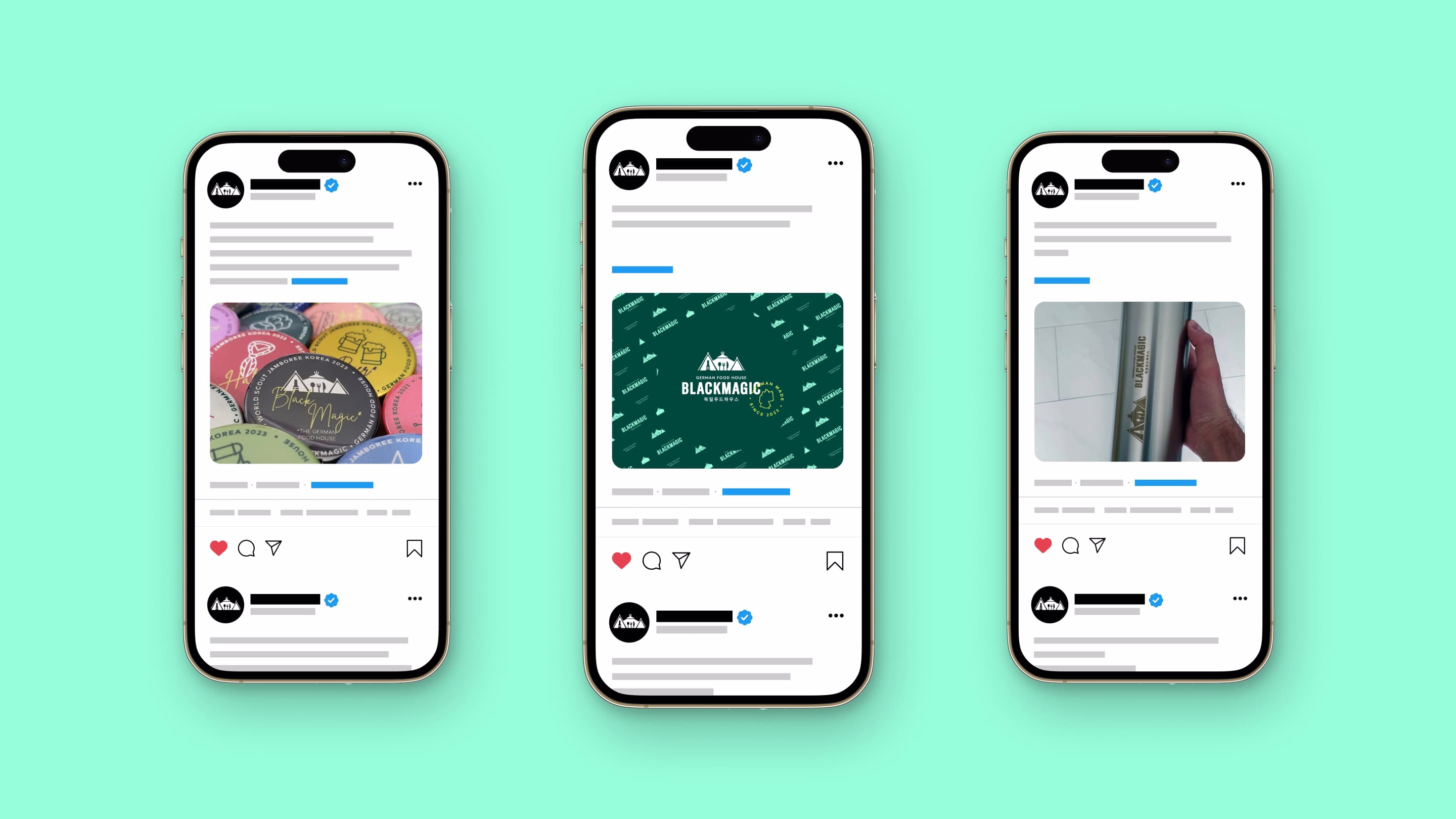 Mobiles Mock Up, Visualisierung von Social-Media-Beiträgen des BlackMagic Food Festivals