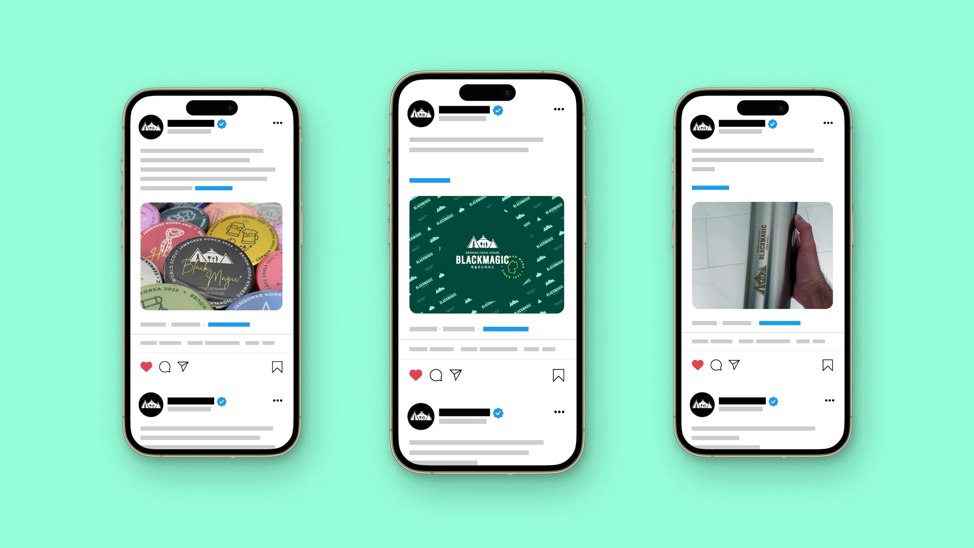 Mobiles Mock Up, Visualisierung von Social-Media-Beiträgen des BlackMagic Food Festivals 