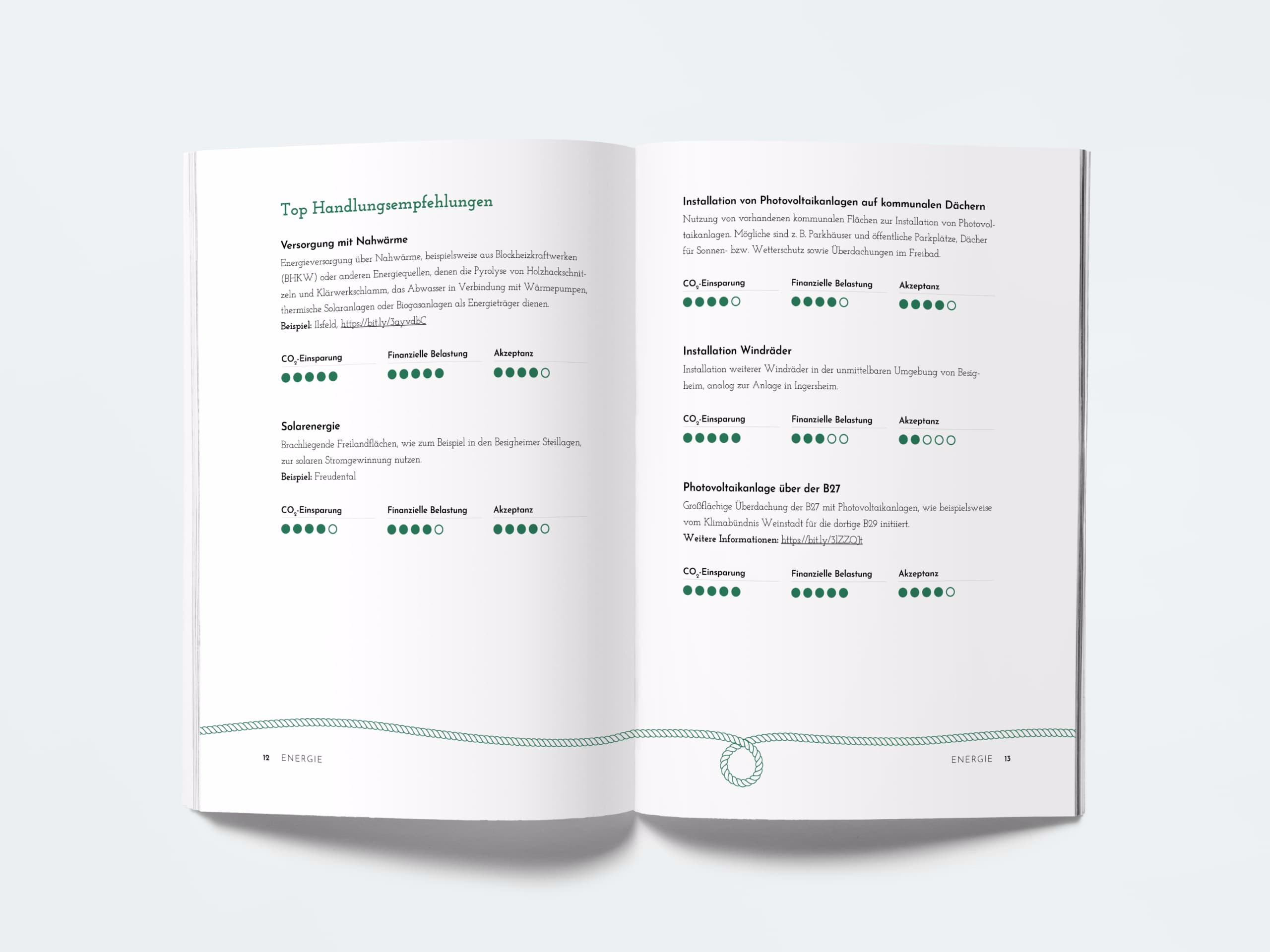 Mock Up des Buches, Kapitel Energie, zu sehen sind die effizientesten Methoden zur Einsparung von Energie