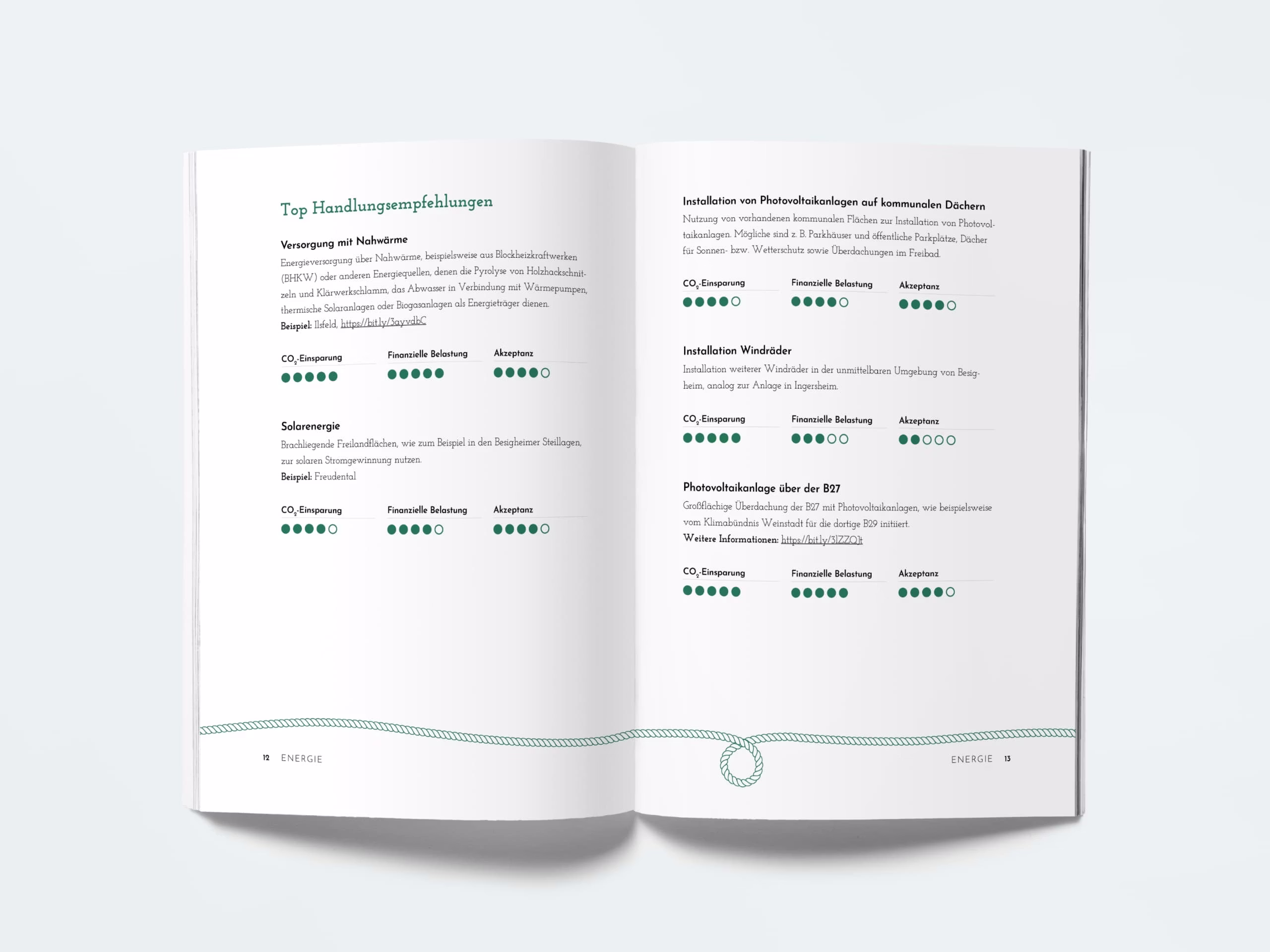 Mock Up des Buches, Kapitel Energie, zu sehen sind die effizientesten Methoden zur Einsparung von Energie