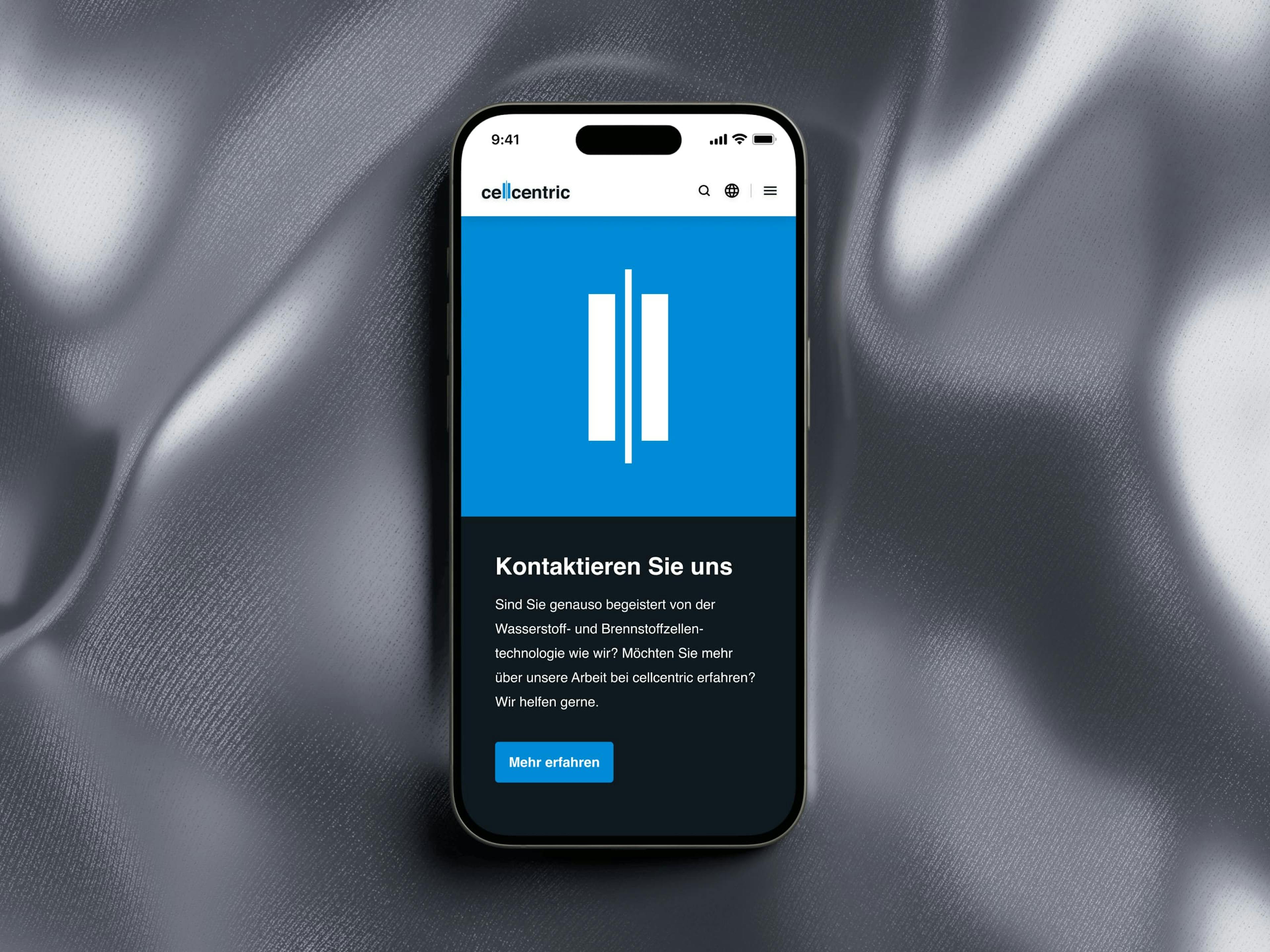 Mock up zeigt Mobile Version der Cellcentric Website