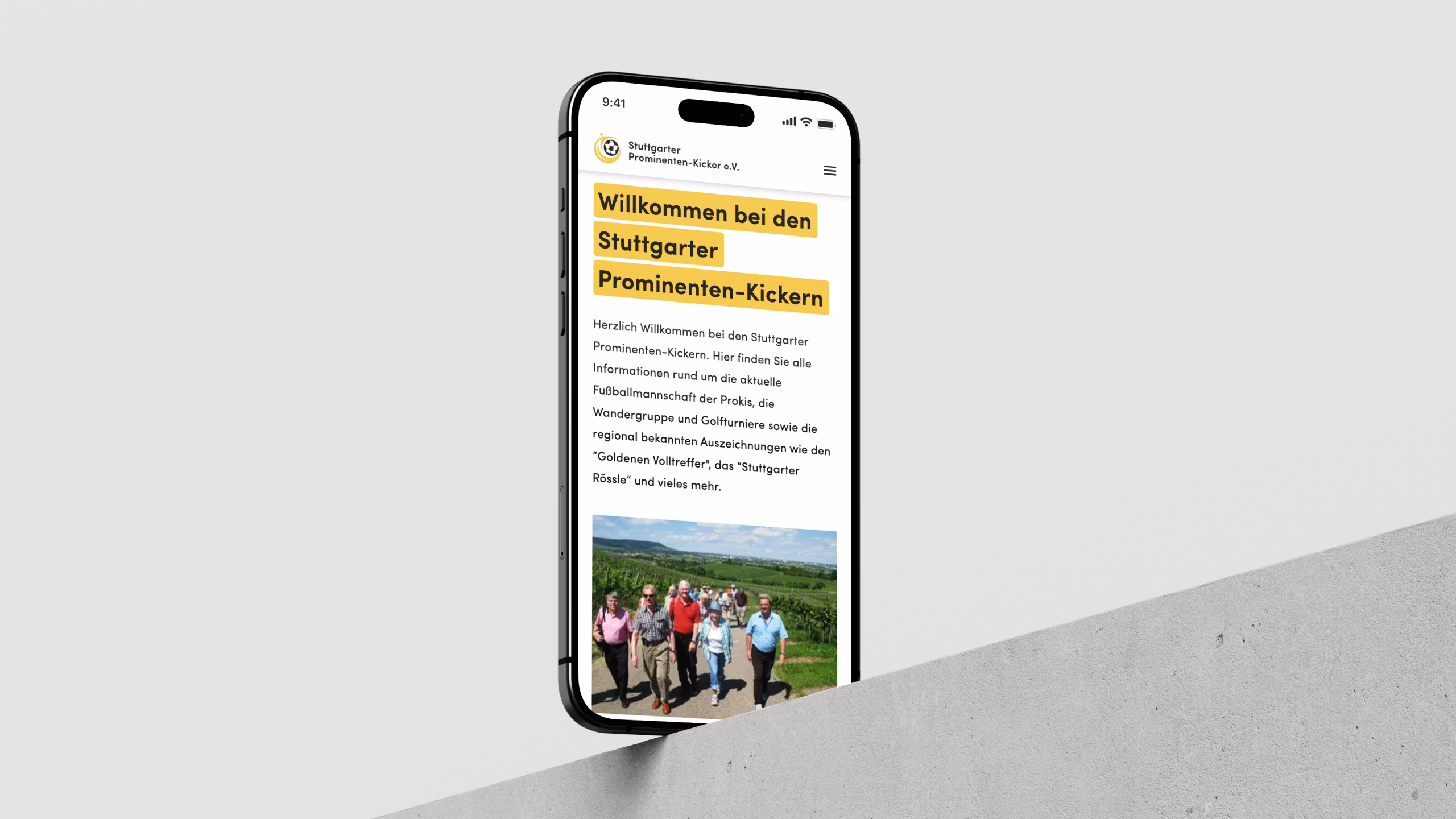 Startbildschirm der Prominentenkickers Homepage