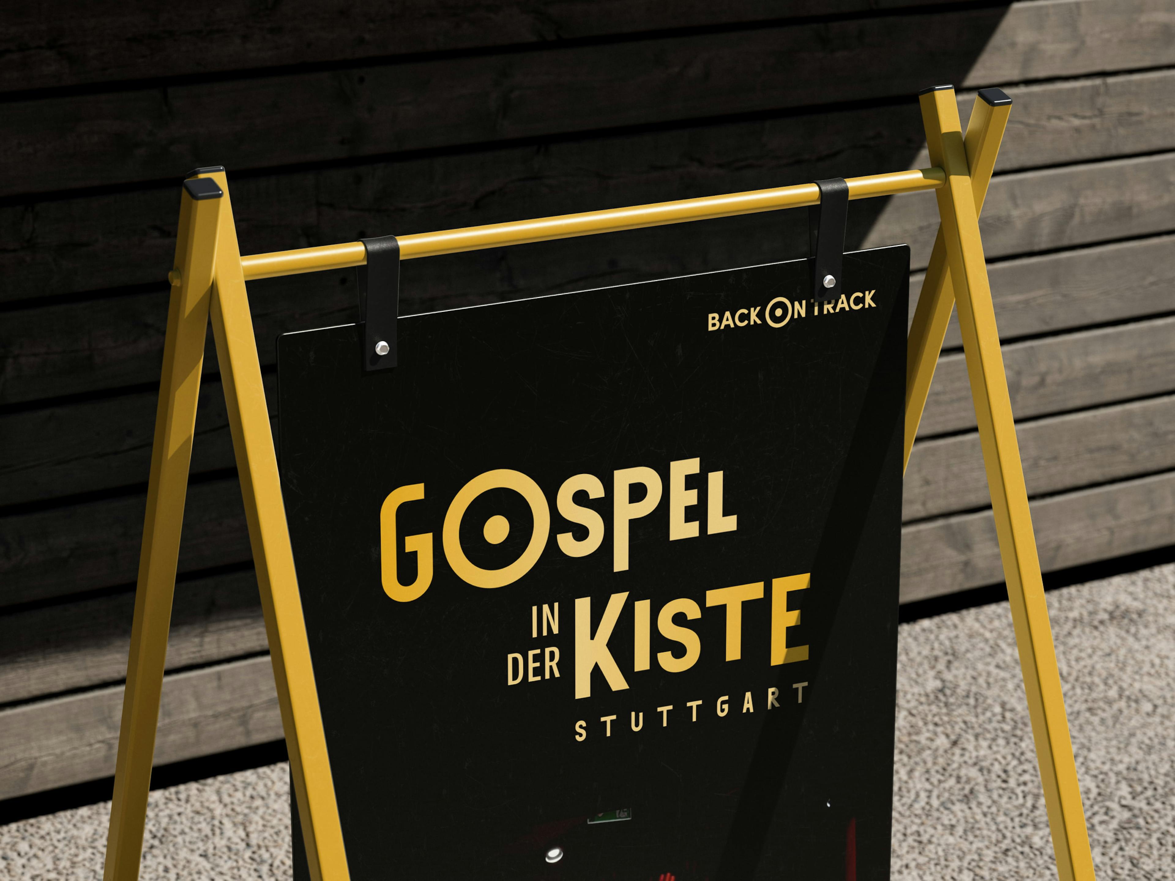 Gospel in der Kiste Plakatentwurf auf einem Banner