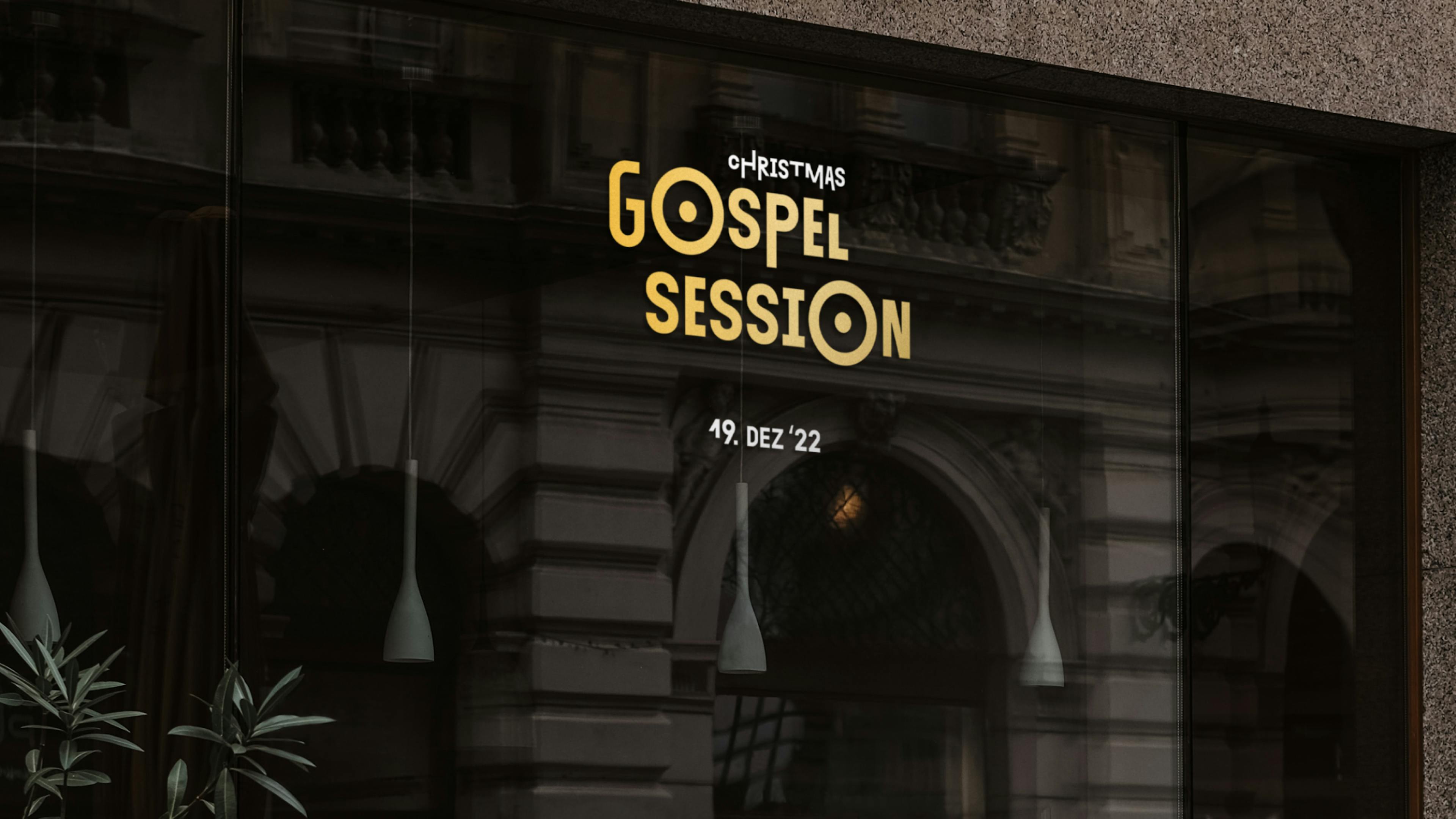 Gospel Session Schriftzug auf Glasscheibe