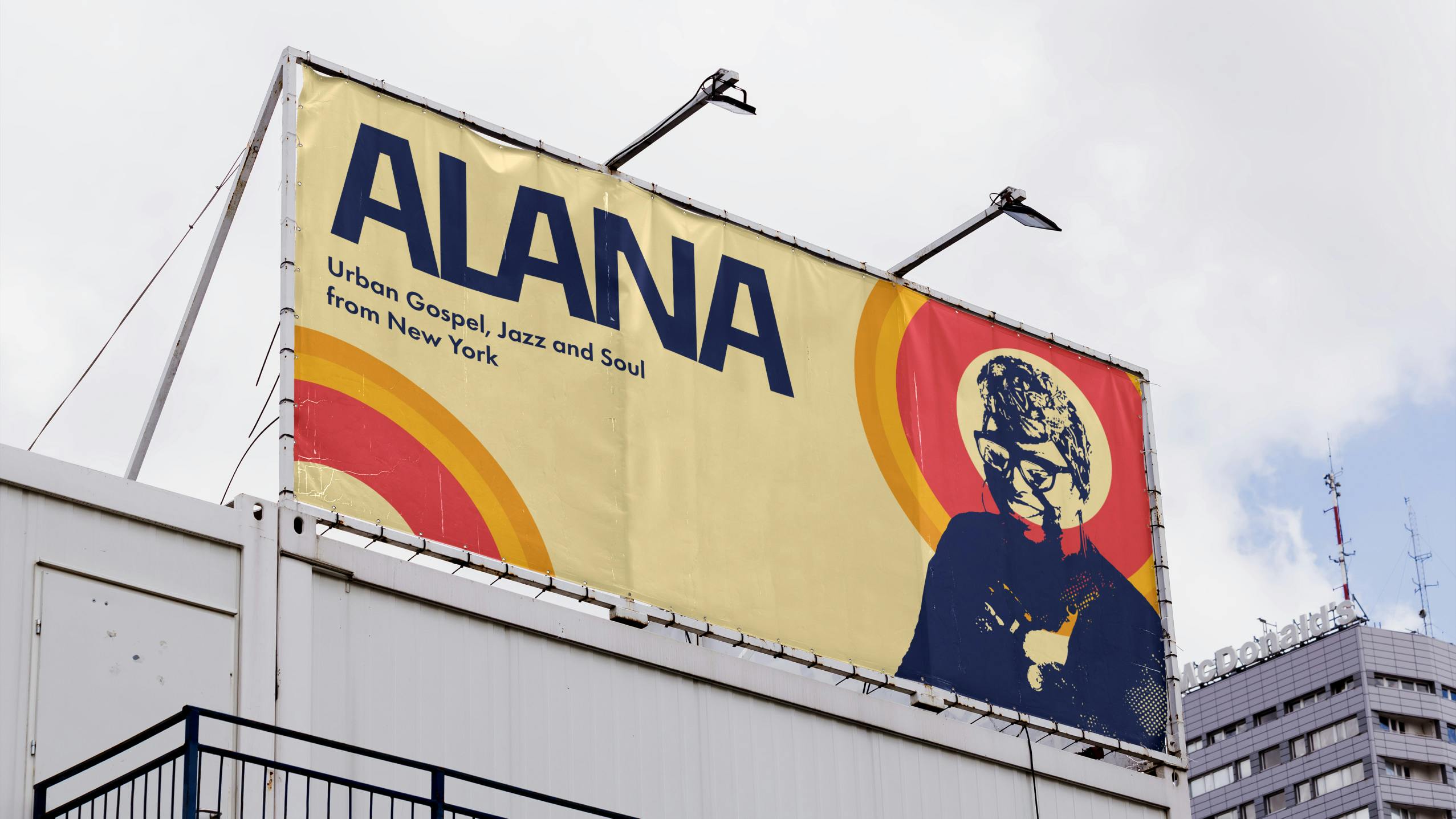 Plakatentwurf im Querformat für den Auftritt mit Alana Alexander