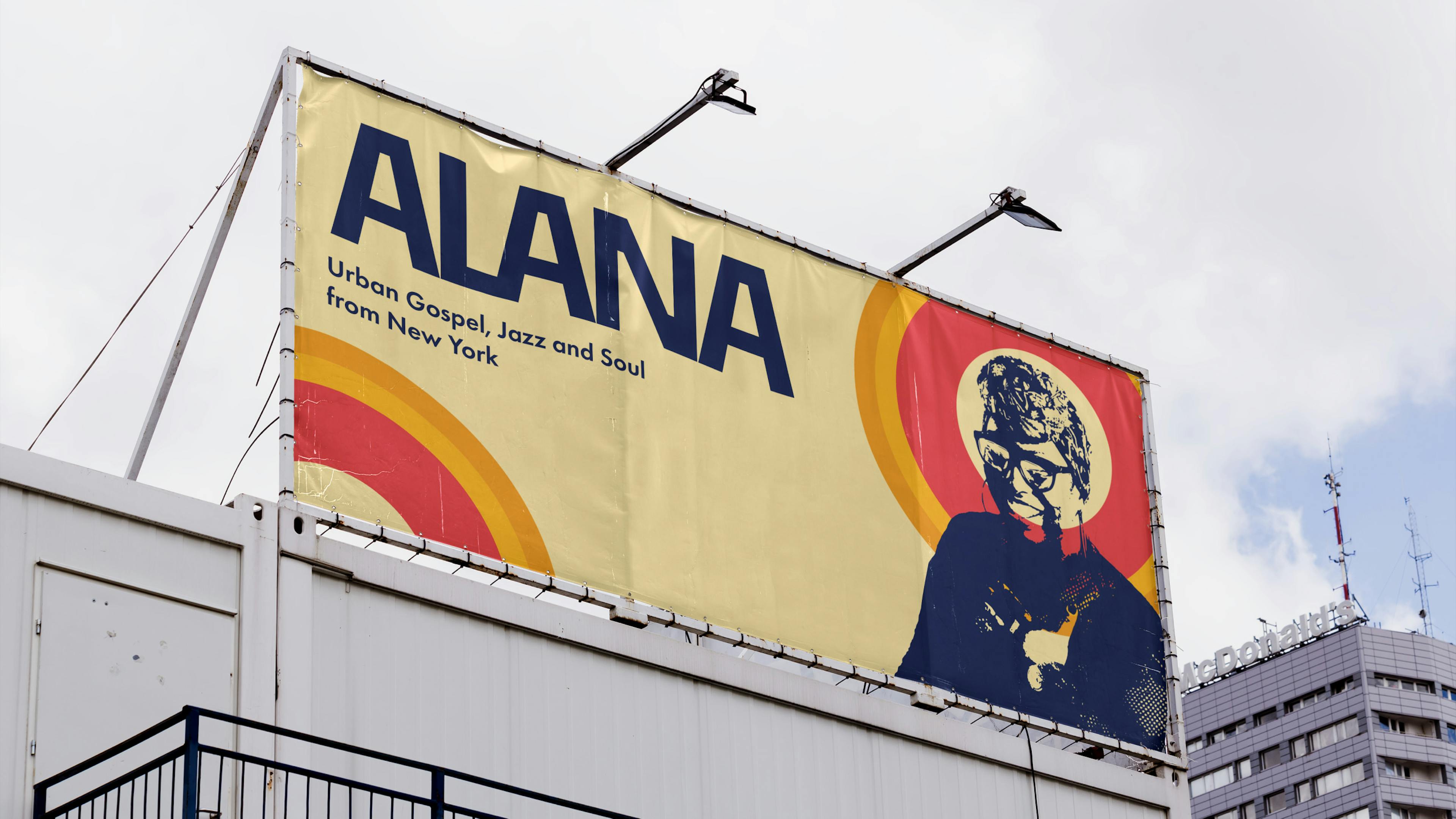 Plakatentwurf im Querformat für den Auftritt mit Alana Alexander