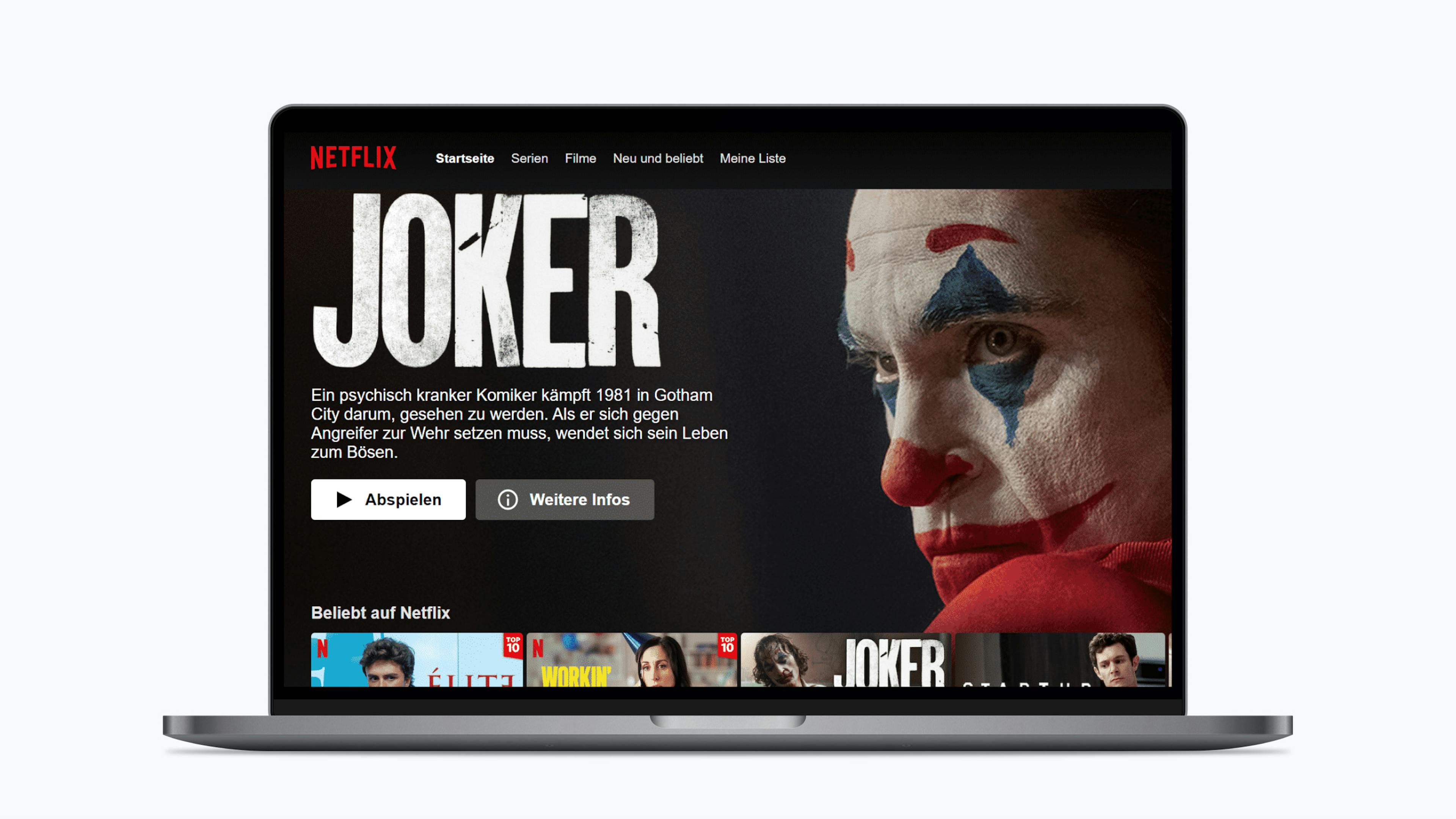 Screendesign von Netflix auf einem Laptop