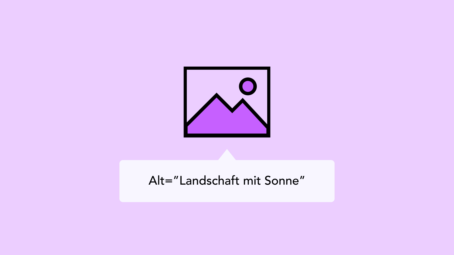 Abbildung zeigt das Icon eines Bildes mit der Bildunterschrift: "Alttext = Landschaft mit Sonne"
