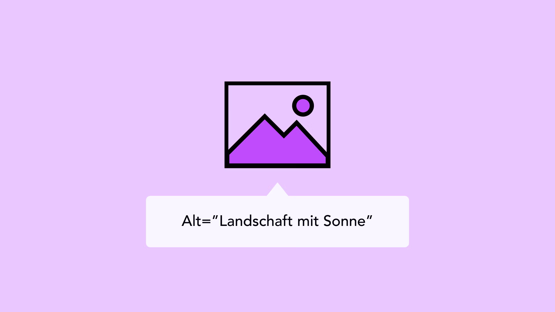 Abbildung zeigt das Icon eines Bildes mit der Bildunterschrift: "Alttext = Landschaft mit Sonne"