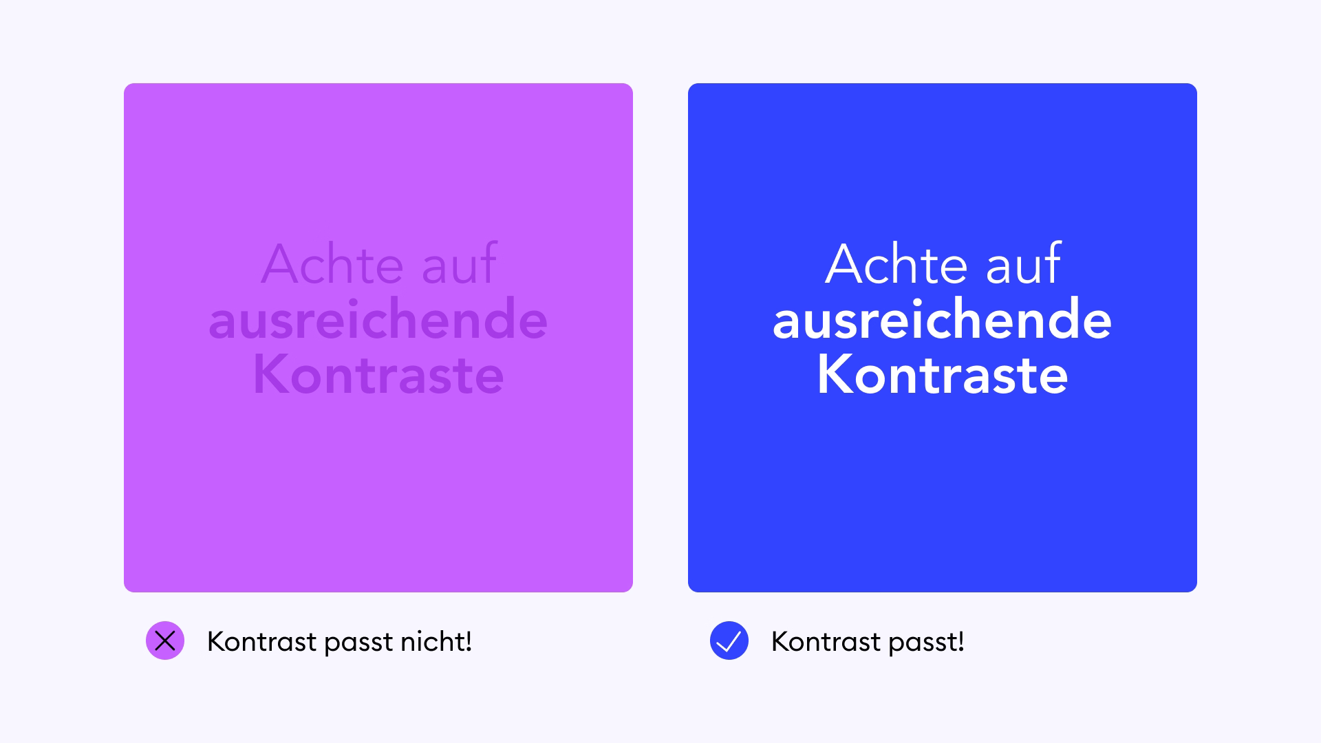 Abbildung zeigt, wie Farb-Kontraste nicht sein sollten und wie sie im barrierefreien Design sein sollten – Besonders stark!