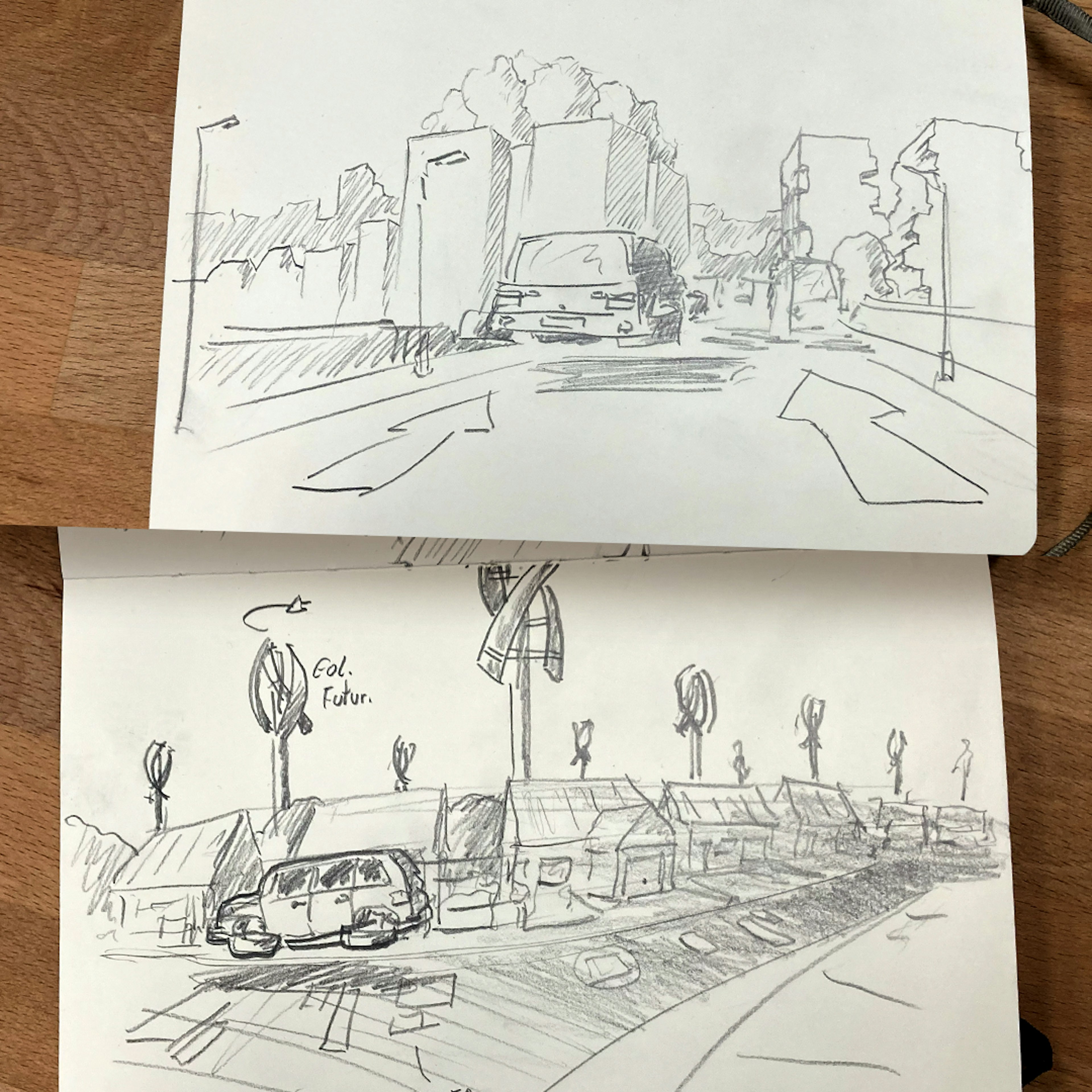 Croquis papier waaaw.studio, décor wallon futuriste et écologique.